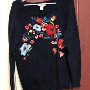 navy blue flowery loft sweater